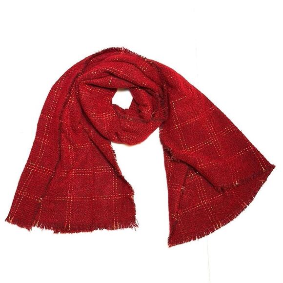 NWT Talbots Red Wrap Scarf Metallic Windowpane Large Chunky New - Picture 2 of 10